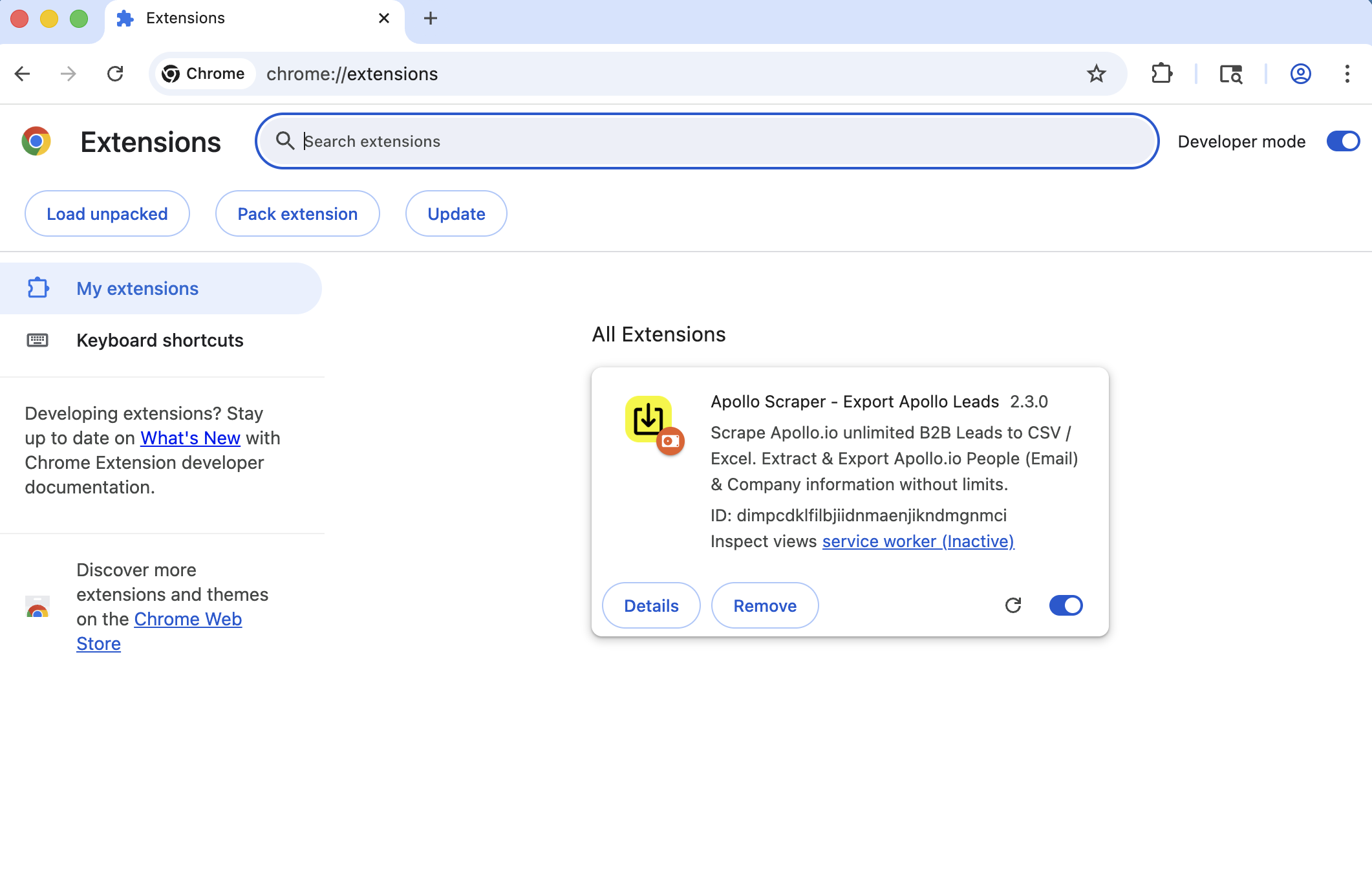 Apollo Unlimited Exporter chrome extension install done