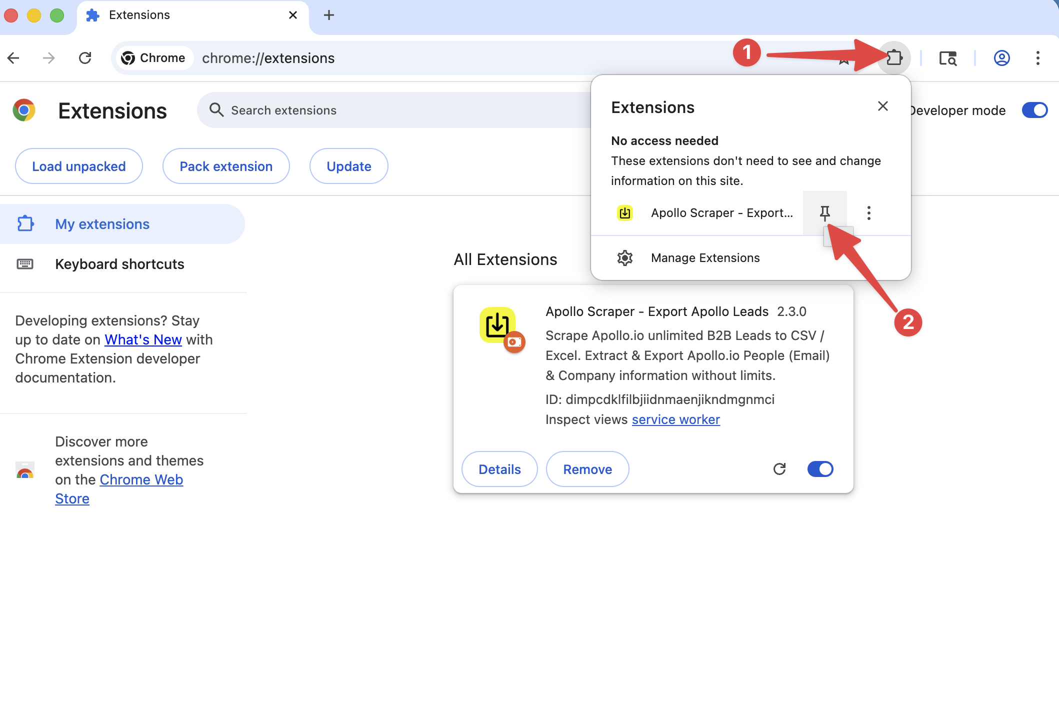 Apollo Unlimited Exporter chrome extension install pin